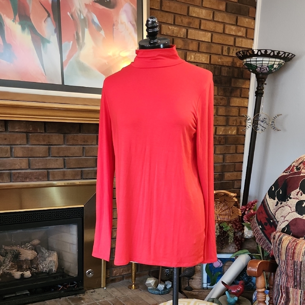 Banana Republic Orange Mock  Turtleneck Long Sleeve Top Base Layer Size Large
